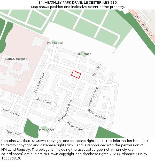 34, HEATHLEY PARK DRIVE, LEICESTER, LE3 9EQ: Location map and indicative extent of plot