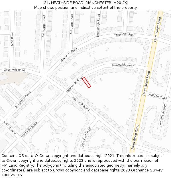 34, HEATHSIDE ROAD, MANCHESTER, M20 4XJ: Location map and indicative extent of plot