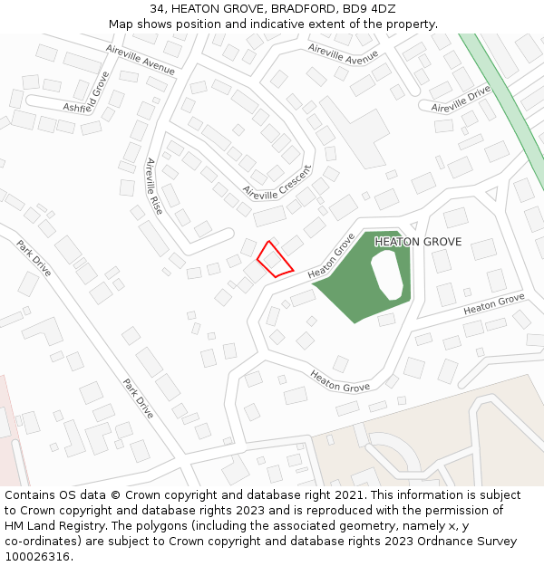 34, HEATON GROVE, BRADFORD, BD9 4DZ: Location map and indicative extent of plot