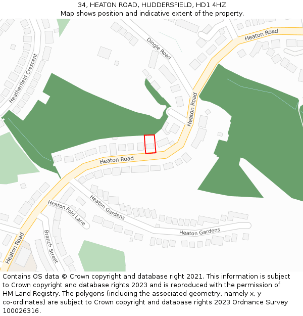 34, HEATON ROAD, HUDDERSFIELD, HD1 4HZ: Location map and indicative extent of plot