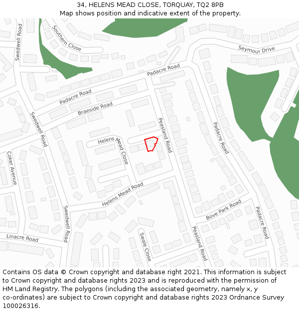 34, HELENS MEAD CLOSE, TORQUAY, TQ2 8PB: Location map and indicative extent of plot