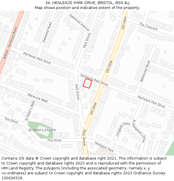 34, HENLEAZE PARK DRIVE, BRISTOL, BS9 4LJ: Location map and indicative extent of plot