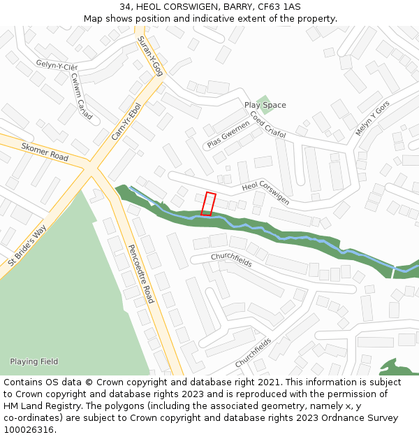 34, HEOL CORSWIGEN, BARRY, CF63 1AS: Location map and indicative extent of plot