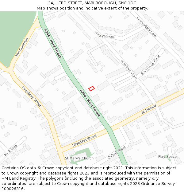 34, HERD STREET, MARLBOROUGH, SN8 1DG: Location map and indicative extent of plot