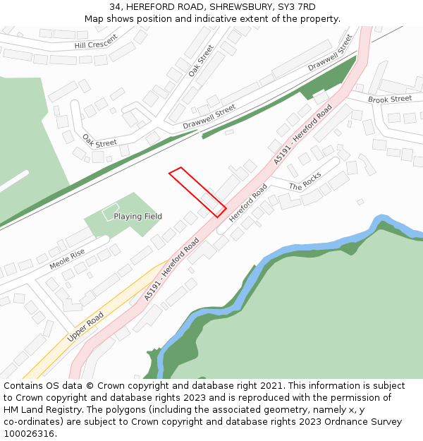 34, HEREFORD ROAD, SHREWSBURY, SY3 7RD: Location map and indicative extent of plot