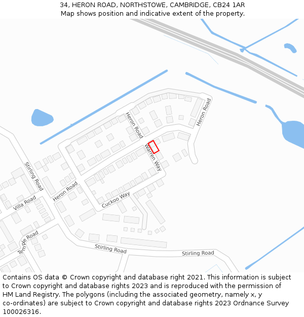 34, HERON ROAD, NORTHSTOWE, CAMBRIDGE, CB24 1AR: Location map and indicative extent of plot