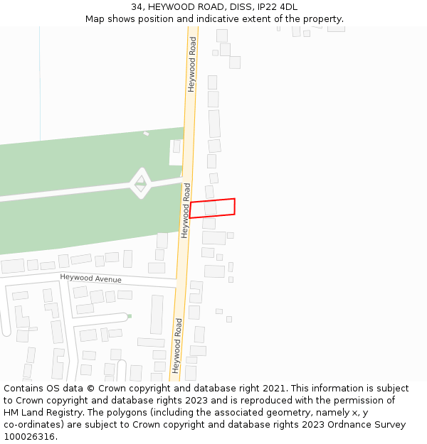 34, HEYWOOD ROAD, DISS, IP22 4DL: Location map and indicative extent of plot