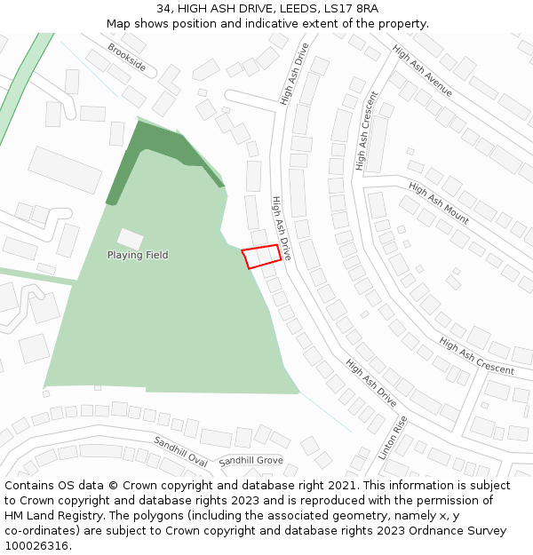 34, HIGH ASH DRIVE, LEEDS, LS17 8RA: Location map and indicative extent of plot