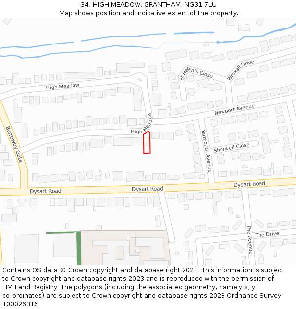 34, HIGH MEADOW, GRANTHAM, NG31 7LU: Location map and indicative extent of plot