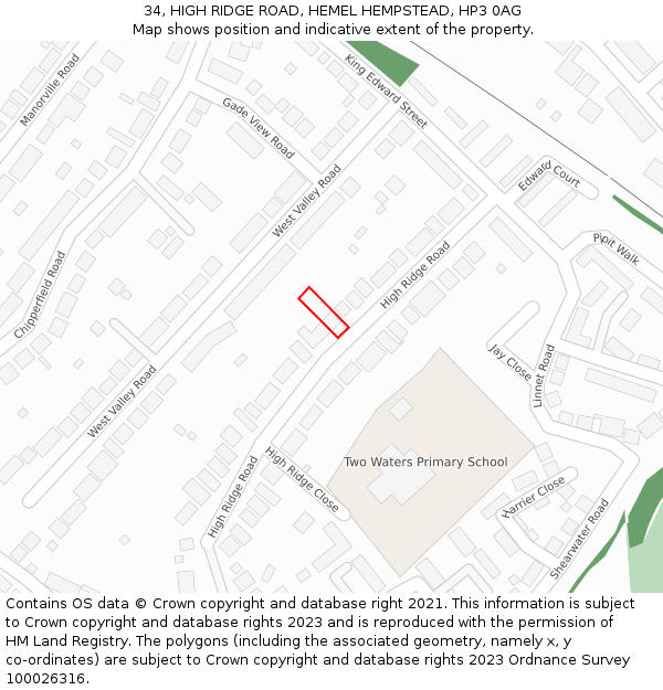 34, HIGH RIDGE ROAD, HEMEL HEMPSTEAD, HP3 0AG: Location map and indicative extent of plot
