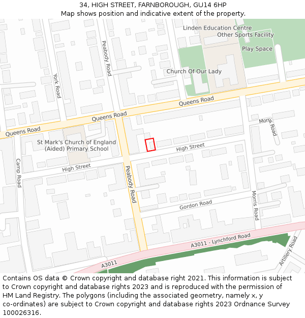 34, HIGH STREET, FARNBOROUGH, GU14 6HP: Location map and indicative extent of plot