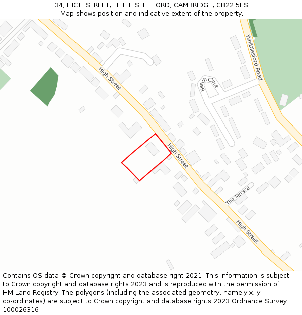 34, HIGH STREET, LITTLE SHELFORD, CAMBRIDGE, CB22 5ES: Location map and indicative extent of plot