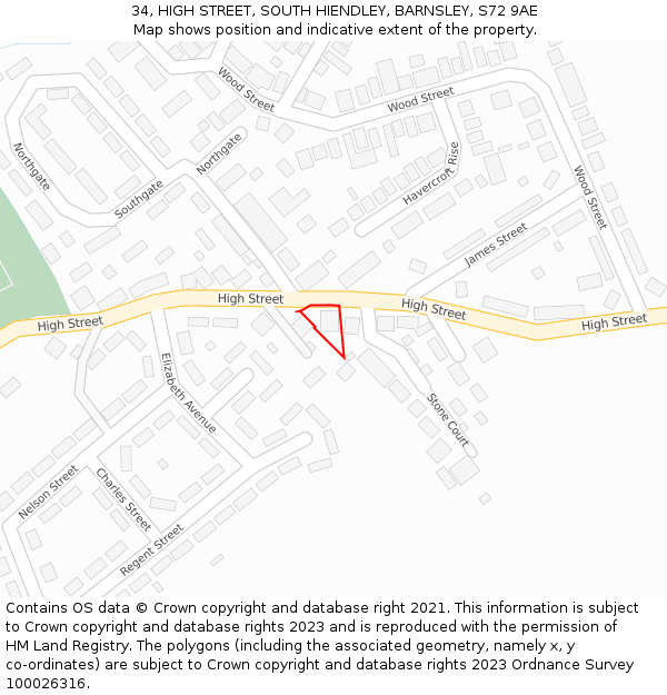 34, HIGH STREET, SOUTH HIENDLEY, BARNSLEY, S72 9AE: Location map and indicative extent of plot