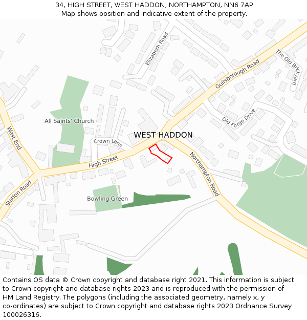34, HIGH STREET, WEST HADDON, NORTHAMPTON, NN6 7AP: Location map and indicative extent of plot