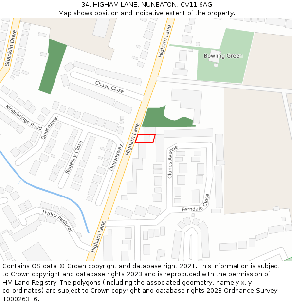 34, HIGHAM LANE, NUNEATON, CV11 6AG: Location map and indicative extent of plot