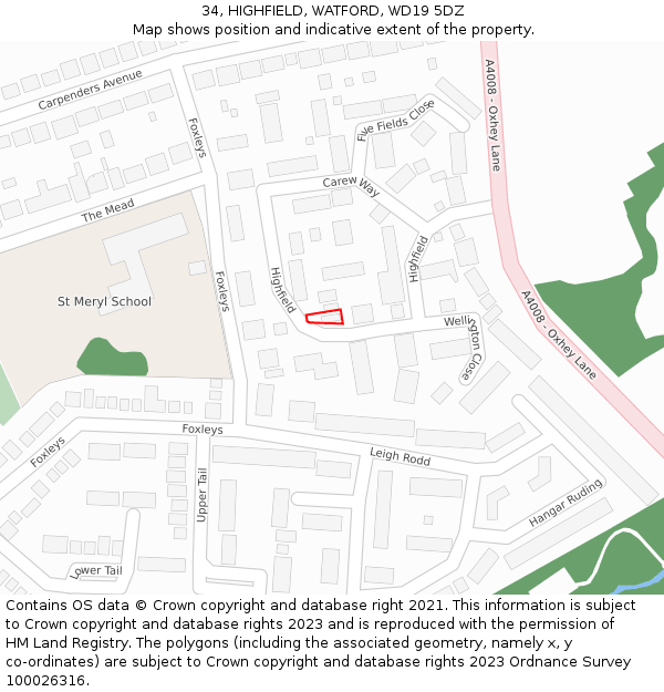 34, HIGHFIELD, WATFORD, WD19 5DZ: Location map and indicative extent of plot
