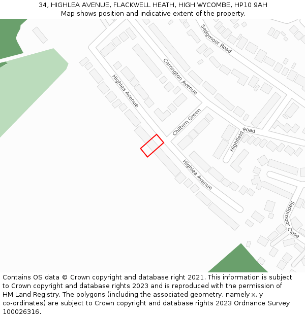34, HIGHLEA AVENUE, FLACKWELL HEATH, HIGH WYCOMBE, HP10 9AH: Location map and indicative extent of plot