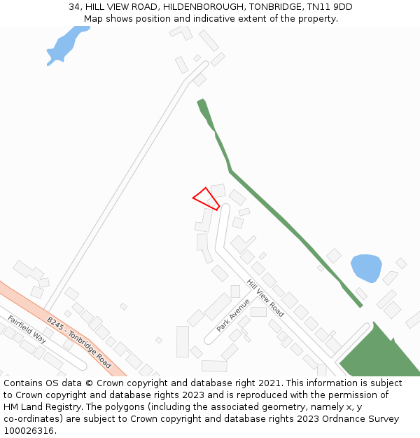34, HILL VIEW ROAD, HILDENBOROUGH, TONBRIDGE, TN11 9DD: Location map and indicative extent of plot