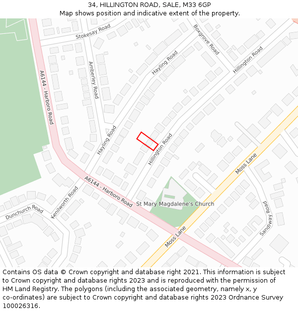 34, HILLINGTON ROAD, SALE, M33 6GP: Location map and indicative extent of plot