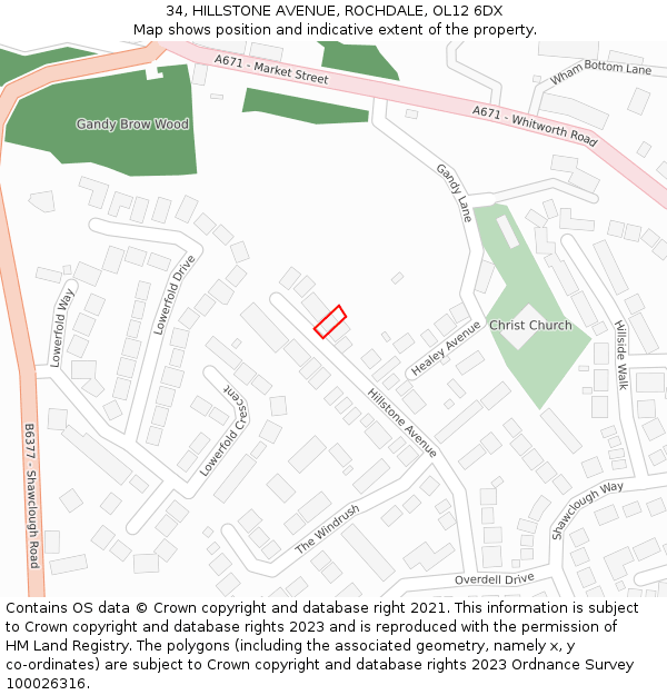 34, HILLSTONE AVENUE, ROCHDALE, OL12 6DX: Location map and indicative extent of plot