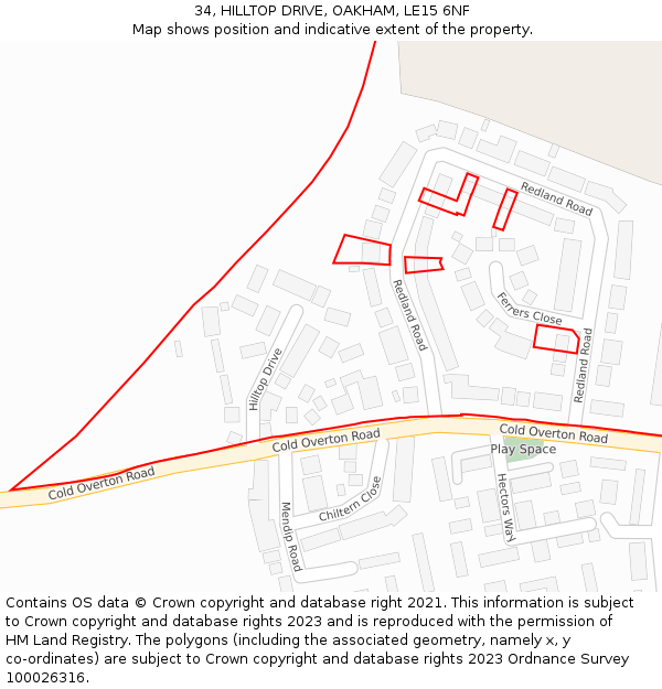 34, HILLTOP DRIVE, OAKHAM, LE15 6NF: Location map and indicative extent of plot