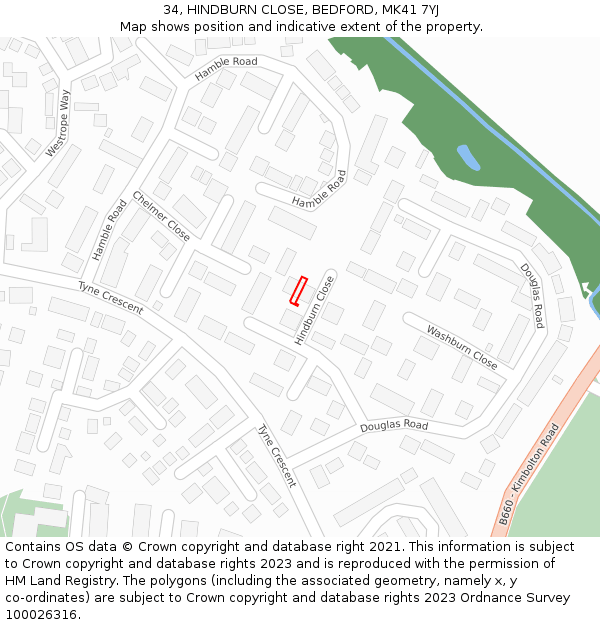 34, HINDBURN CLOSE, BEDFORD, MK41 7YJ: Location map and indicative extent of plot