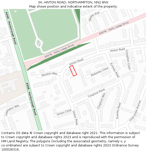 34, HINTON ROAD, NORTHAMPTON, NN2 8NX: Location map and indicative extent of plot