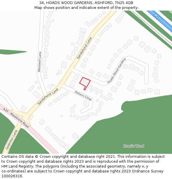 34, HOADS WOOD GARDENS, ASHFORD, TN25 4QB: Location map and indicative extent of plot