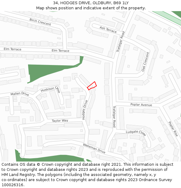 34, HODGES DRIVE, OLDBURY, B69 1LY: Location map and indicative extent of plot