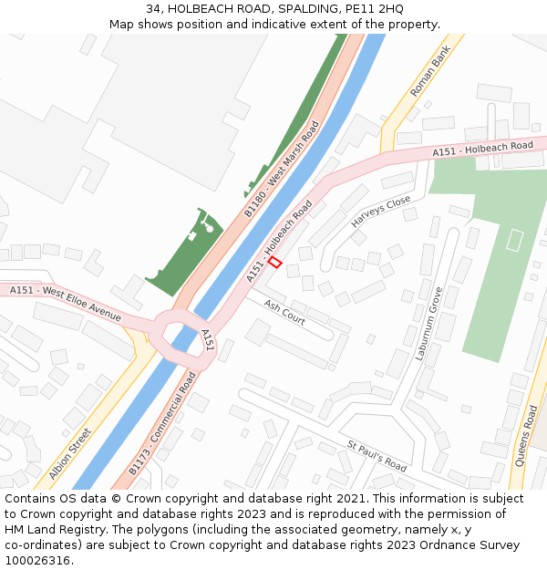 34, HOLBEACH ROAD, SPALDING, PE11 2HQ: Location map and indicative extent of plot