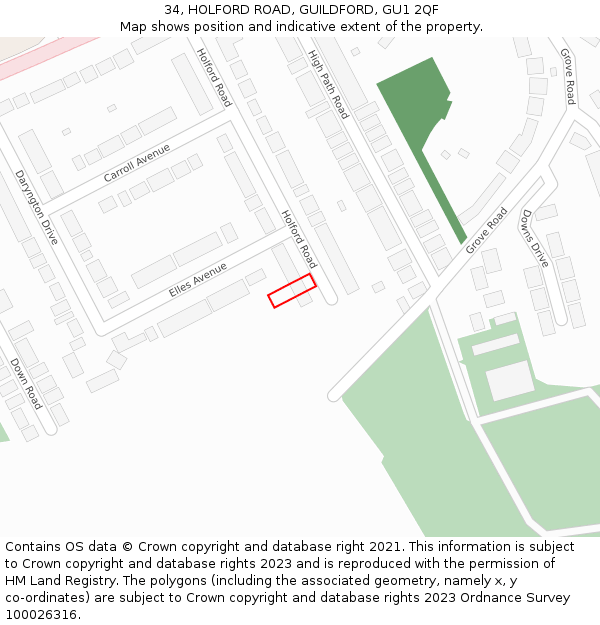 34, HOLFORD ROAD, GUILDFORD, GU1 2QF: Location map and indicative extent of plot