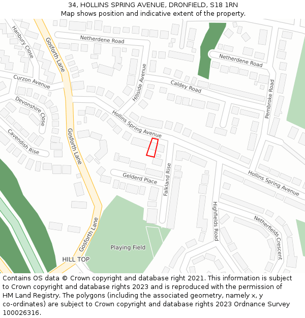 34, HOLLINS SPRING AVENUE, DRONFIELD, S18 1RN: Location map and indicative extent of plot