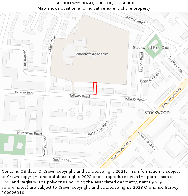 34, HOLLWAY ROAD, BRISTOL, BS14 8PX: Location map and indicative extent of plot