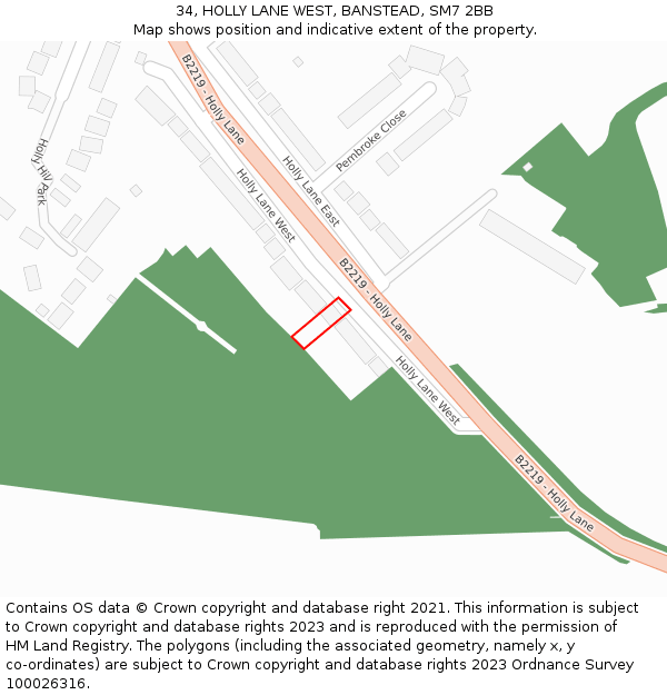 34, HOLLY LANE WEST, BANSTEAD, SM7 2BB: Location map and indicative extent of plot