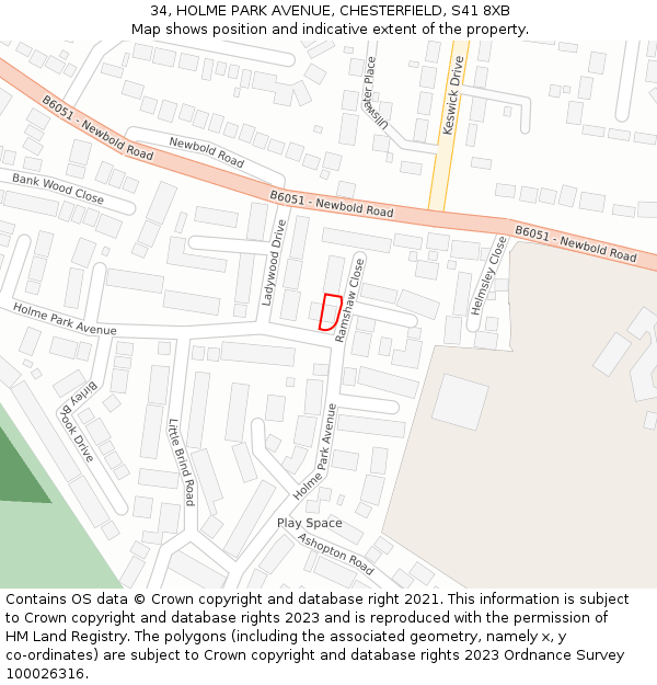 34, HOLME PARK AVENUE, CHESTERFIELD, S41 8XB: Location map and indicative extent of plot