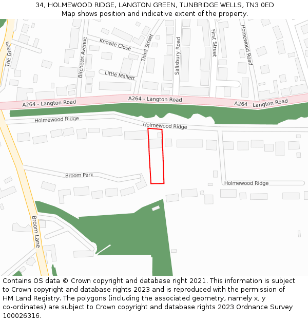 34, HOLMEWOOD RIDGE, LANGTON GREEN, TUNBRIDGE WELLS, TN3 0ED: Location map and indicative extent of plot