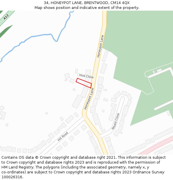 34, HONEYPOT LANE, BRENTWOOD, CM14 4QX: Location map and indicative extent of plot