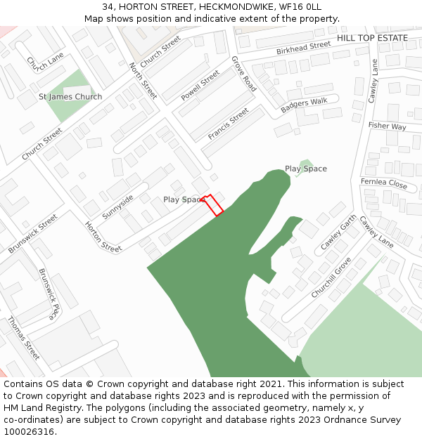 34, HORTON STREET, HECKMONDWIKE, WF16 0LL: Location map and indicative extent of plot