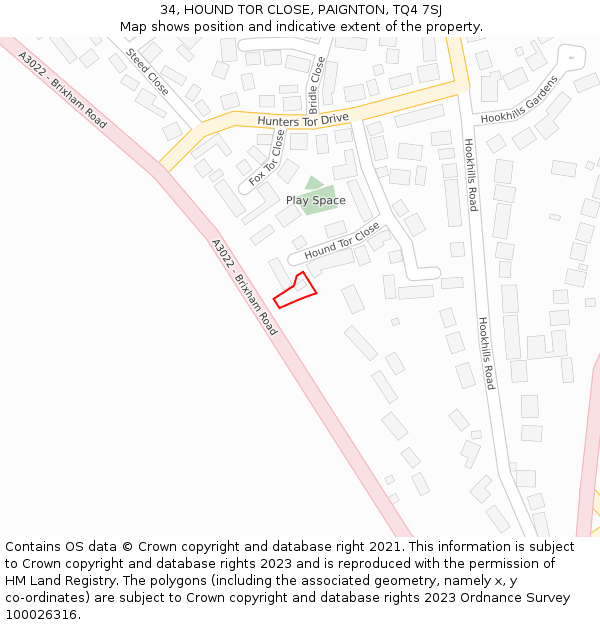 34, HOUND TOR CLOSE, PAIGNTON, TQ4 7SJ: Location map and indicative extent of plot