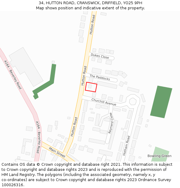 34, HUTTON ROAD, CRANSWICK, DRIFFIELD, YO25 9PH: Location map and indicative extent of plot