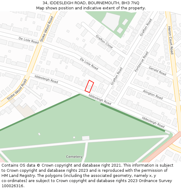 34, IDDESLEIGH ROAD, BOURNEMOUTH, BH3 7NQ: Location map and indicative extent of plot