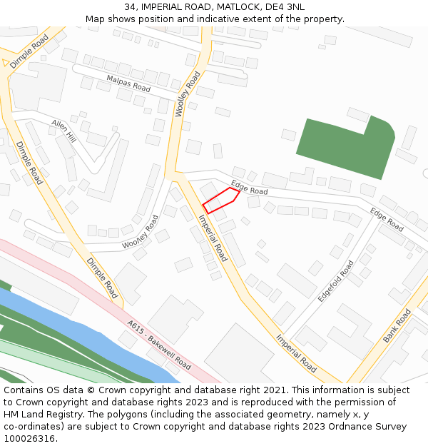 34, IMPERIAL ROAD, MATLOCK, DE4 3NL: Location map and indicative extent of plot