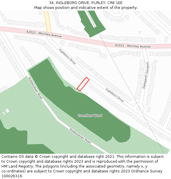 34, INGLEBORO DRIVE, PURLEY, CR8 1EE: Location map and indicative extent of plot