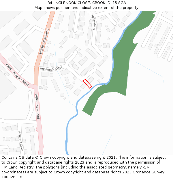 34, INGLENOOK CLOSE, CROOK, DL15 8GA: Location map and indicative extent of plot