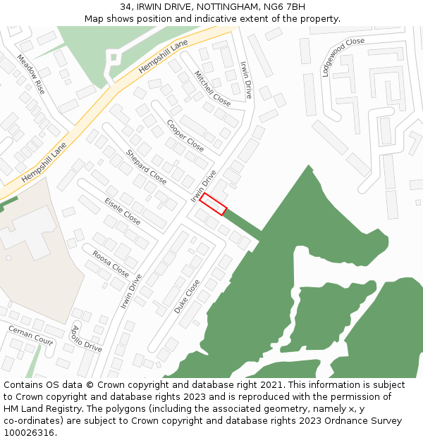 34, IRWIN DRIVE, NOTTINGHAM, NG6 7BH: Location map and indicative extent of plot