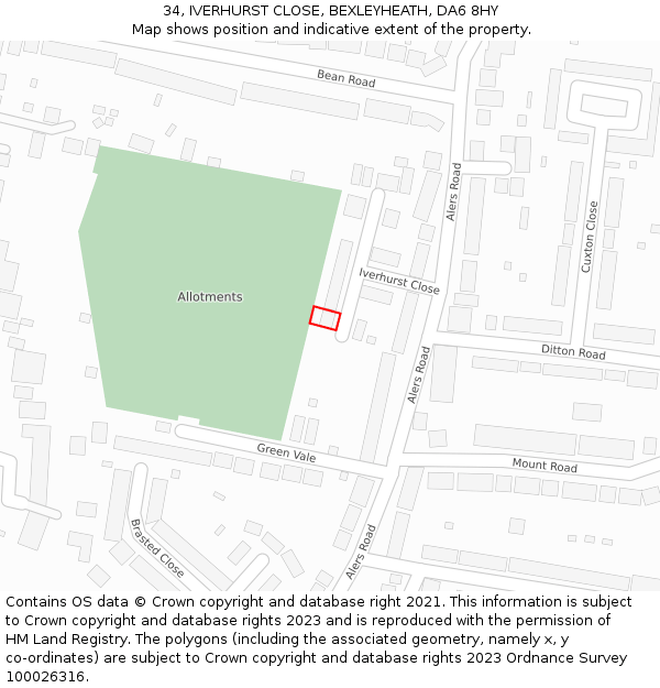 34, IVERHURST CLOSE, BEXLEYHEATH, DA6 8HY: Location map and indicative extent of plot