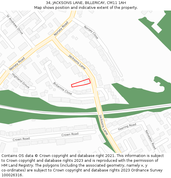 34, JACKSONS LANE, BILLERICAY, CM11 1AH: Location map and indicative extent of plot
