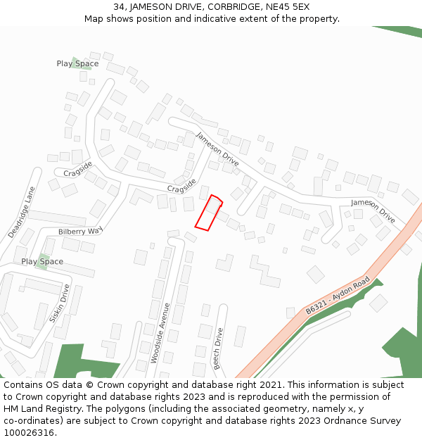 34, JAMESON DRIVE, CORBRIDGE, NE45 5EX: Location map and indicative extent of plot