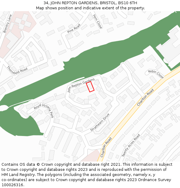 34, JOHN REPTON GARDENS, BRISTOL, BS10 6TH: Location map and indicative extent of plot