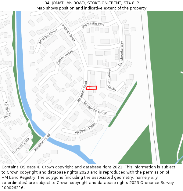 34, JONATHAN ROAD, STOKE-ON-TRENT, ST4 8LP: Location map and indicative extent of plot